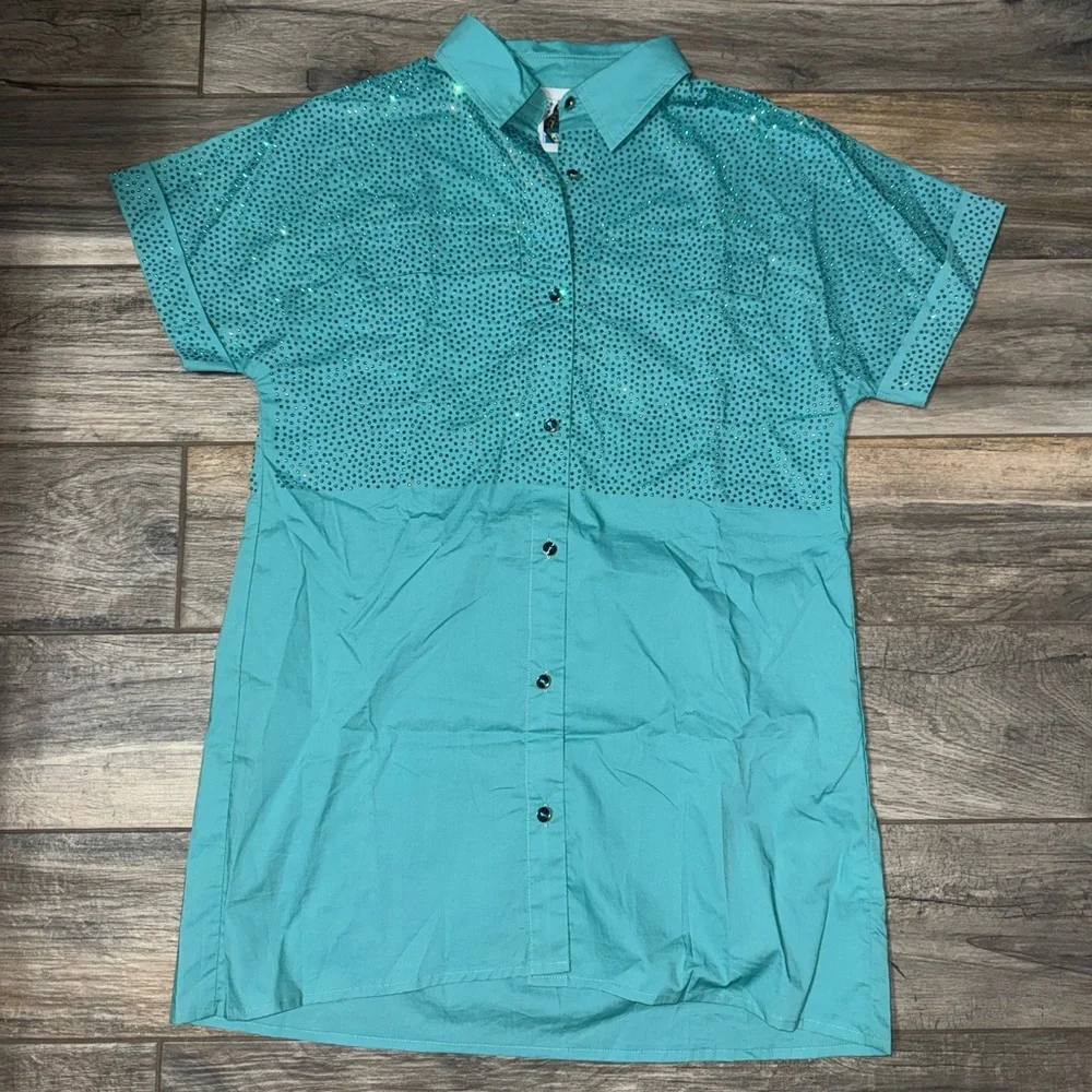 QUEEN OF SPARKLES Teal Shirt Dress - Picture 1 of 1